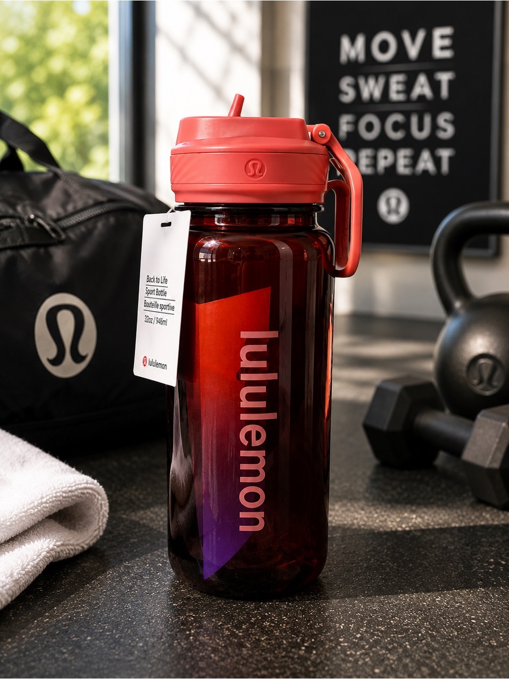 lululemon Back to Life Clear Bottle (32oz) with a Straw Lid.